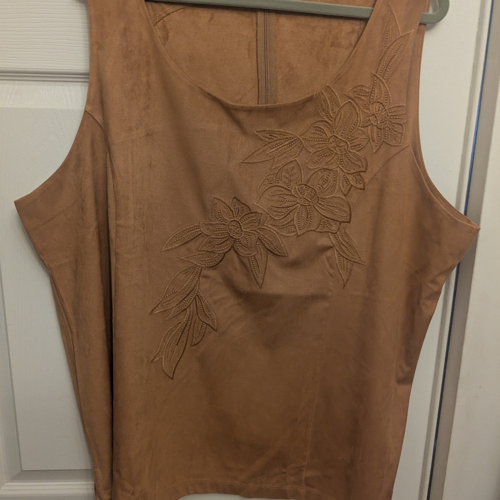 Embroidered, suedeFloral Tan Women's Top From Soft Surroundings